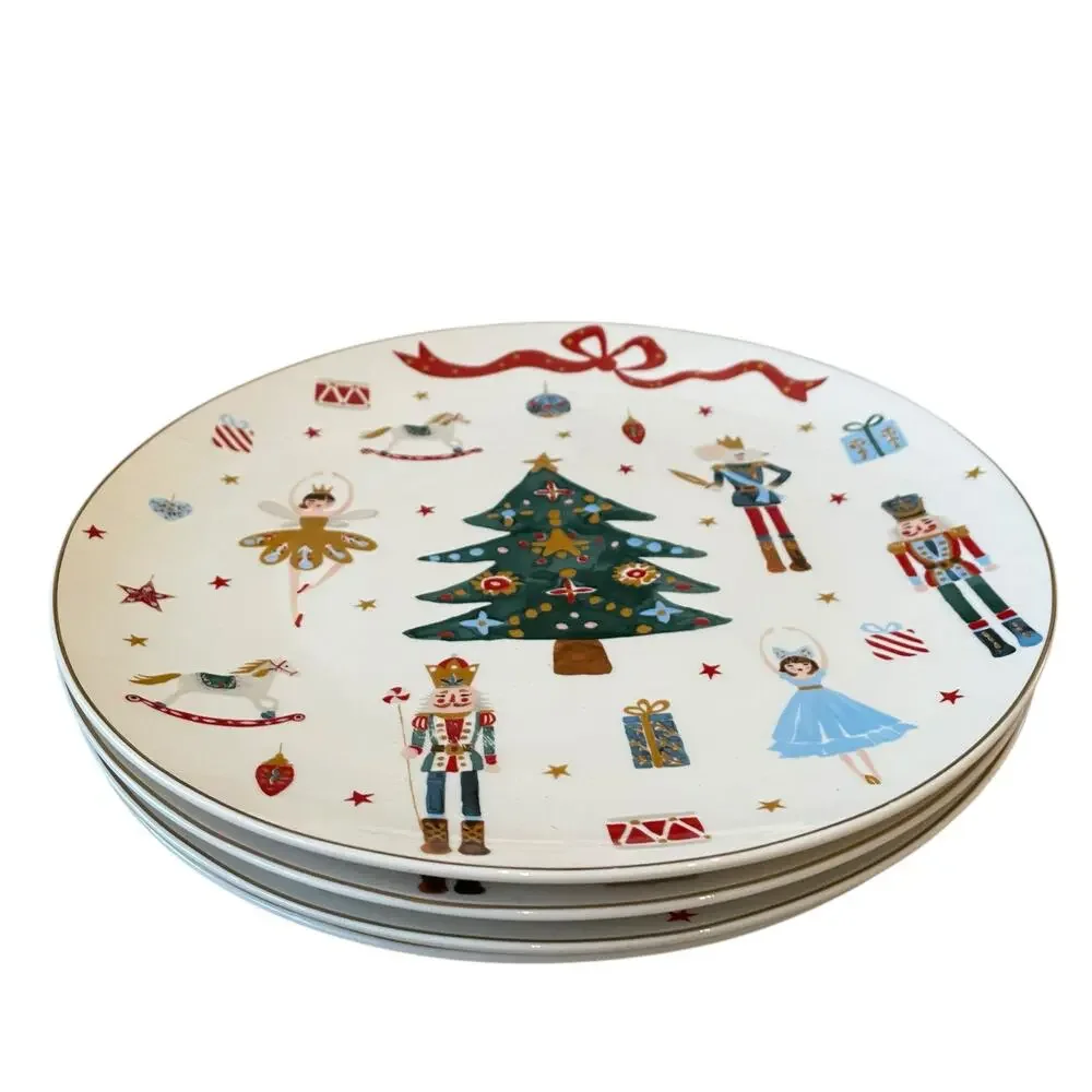 Set of 2 Grace Teaware Nutcracker Ballet Dinner Plates 10.5in Christmas New